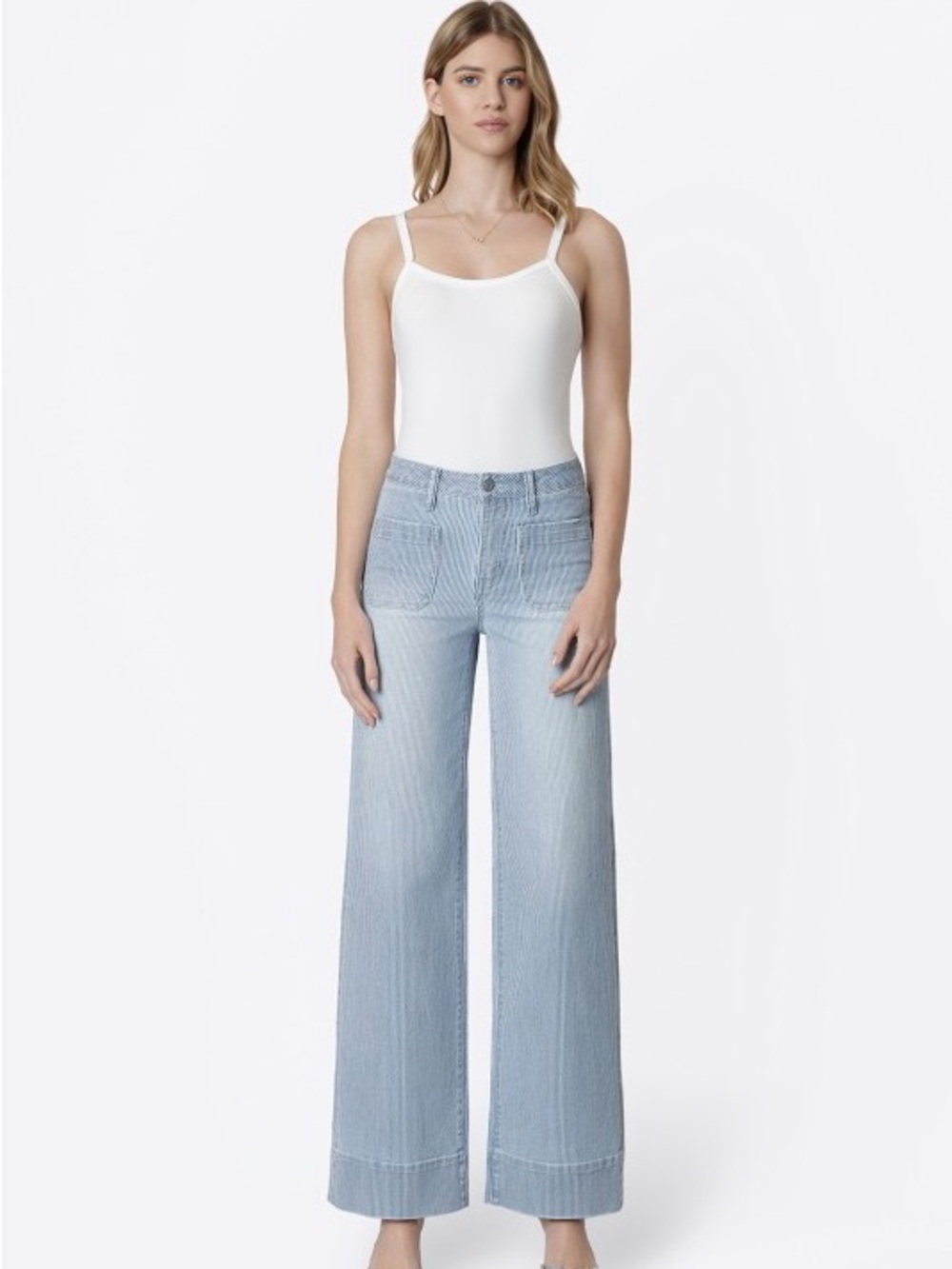 OLIVIA Wide Leg Pinstripe Jeans‎ in Blue & White
